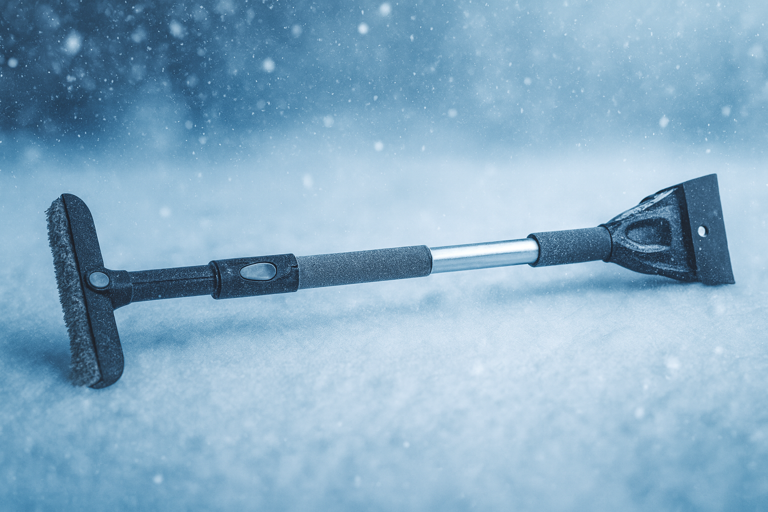 Black extendable snow brush and windshield ice scraper with aluminum alloy shaft