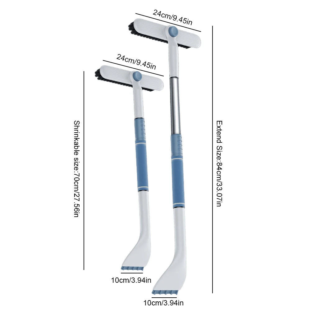 Product size diagram showing extendable length and dimensions of FrostBite M1 snow brush