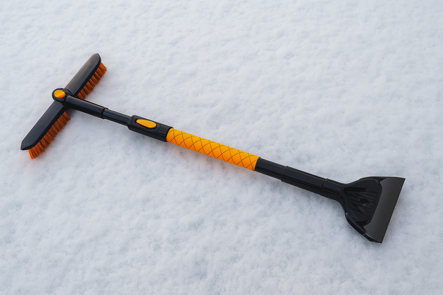 Black extendable snow brush and windshield ice scraper with aluminum alloy shaft