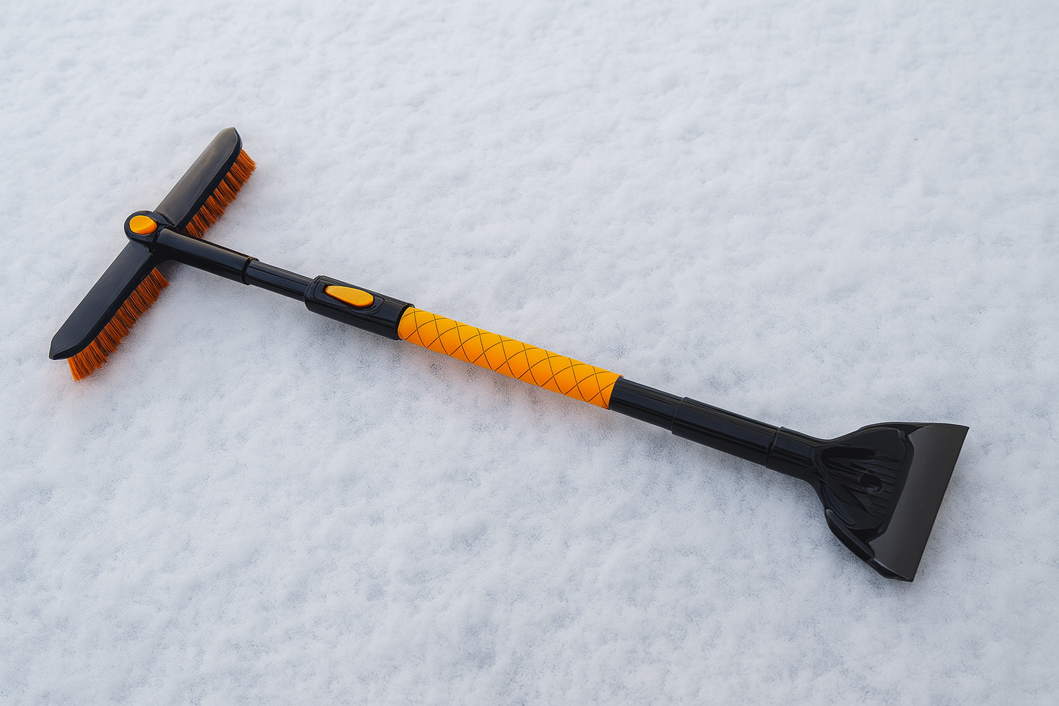 Black extendable snow brush and windshield ice scraper with aluminum alloy shaft